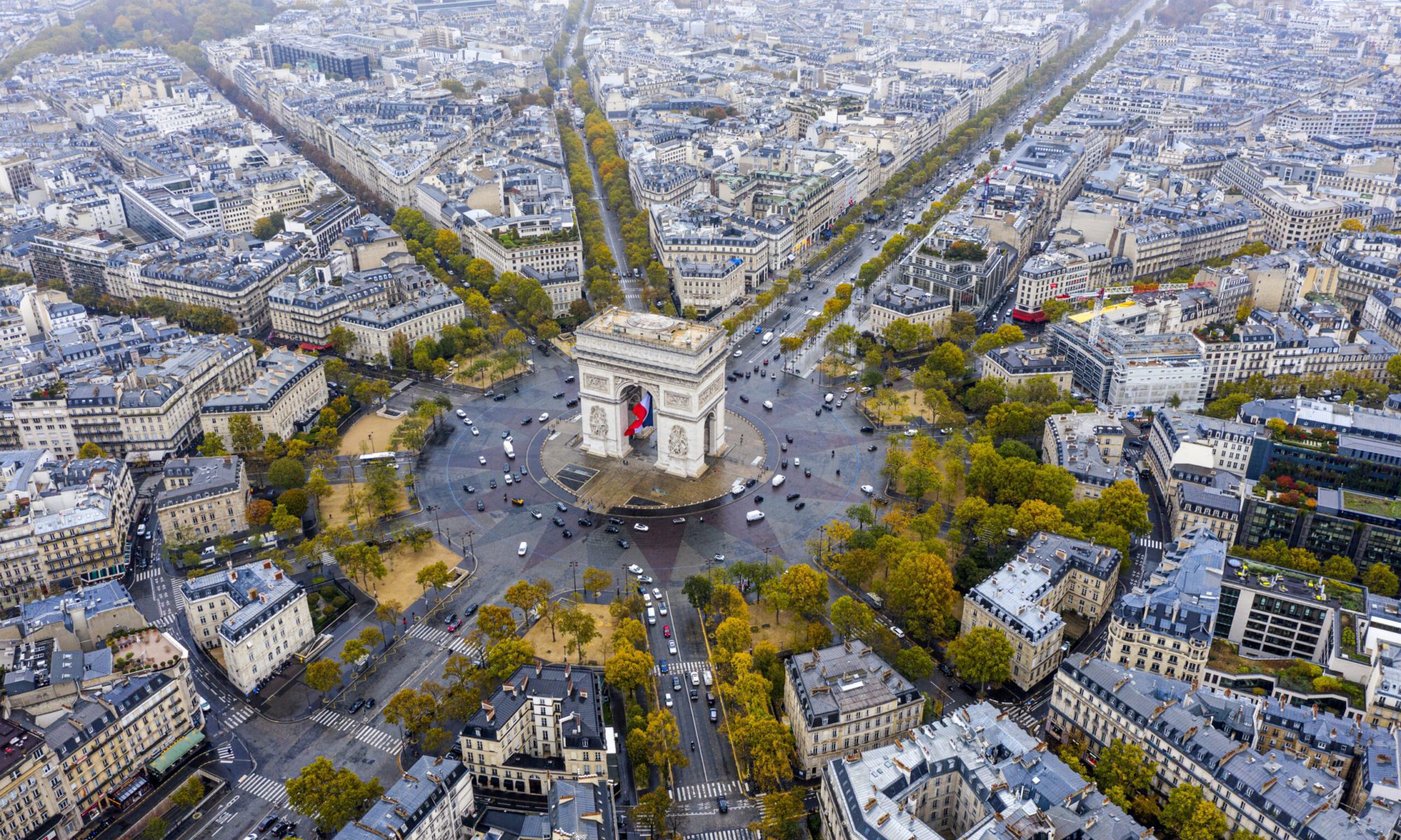 Aerial view of arc de triomphe, paris