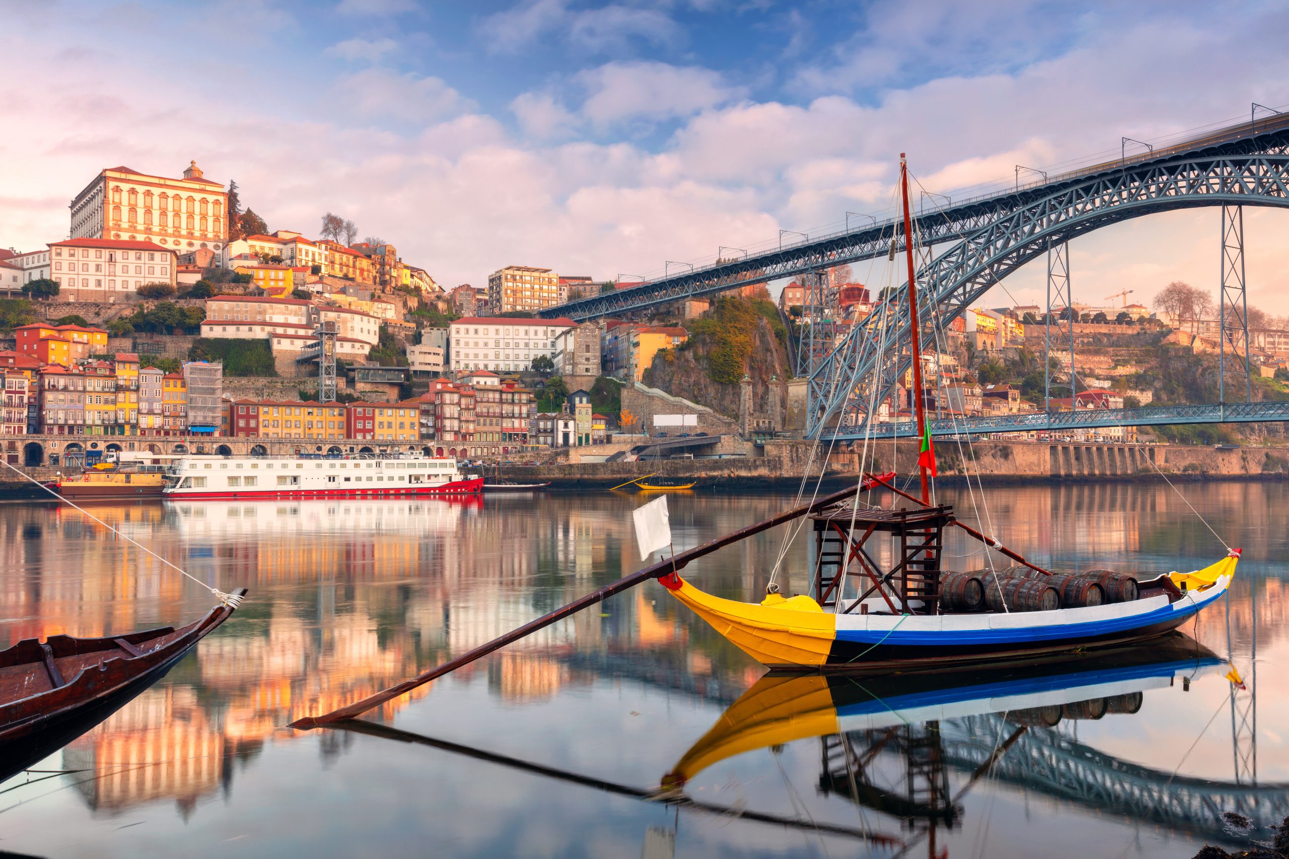 Porto, portugal. cityscape image of porto, portugal with reflect